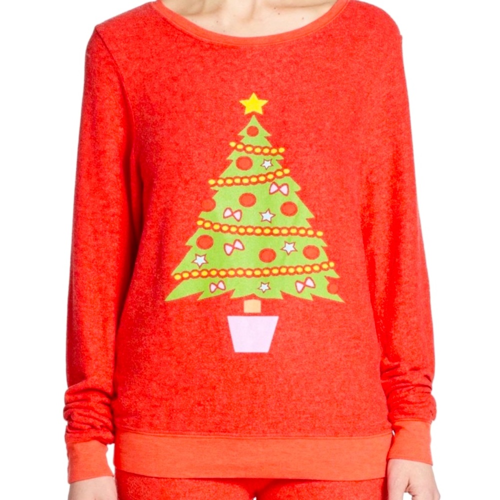 Wildfox Christmas Tree Baggy Beach Jumper in Red Size Large